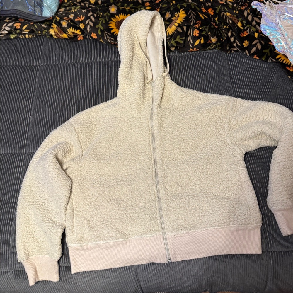 Offline By Aerie Fluff Love Full Zip Jacket in a cream